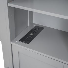 Queen Size Wooden Bed With All-in-one Cabinet, Shelf And Sockets