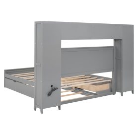 Queen Size Wooden Bed With All-in-one Cabinet, Shelf And Sockets