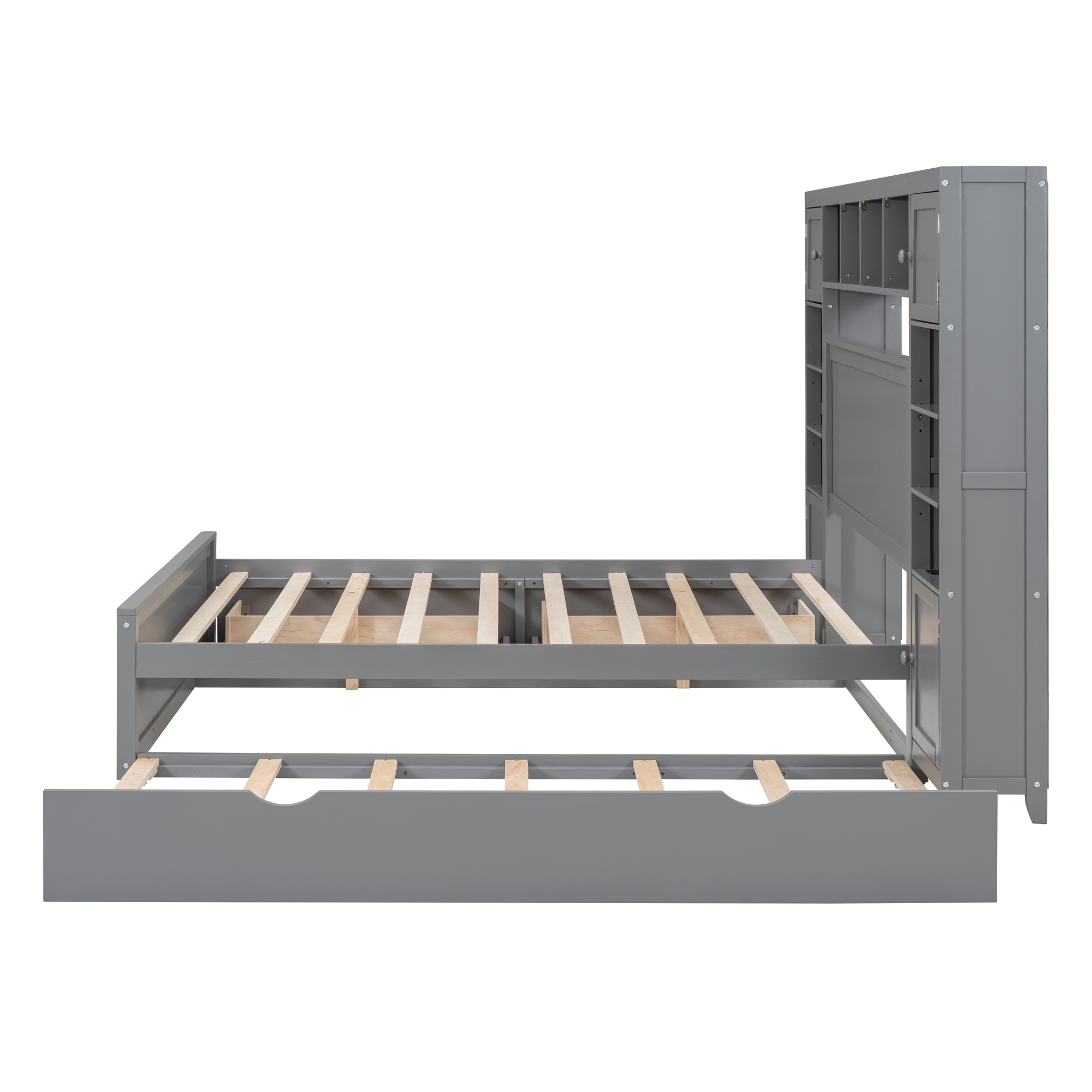 Full Size Wooden Bed With All-in-One Cabinet, Shelf and Sockets 10 Full Size Wooden Bed With All-in-One Cabinet, Shelf and Sockets