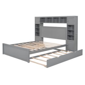 Queen Size Wooden Bed With All-in-one Cabinet, Shelf And Sockets