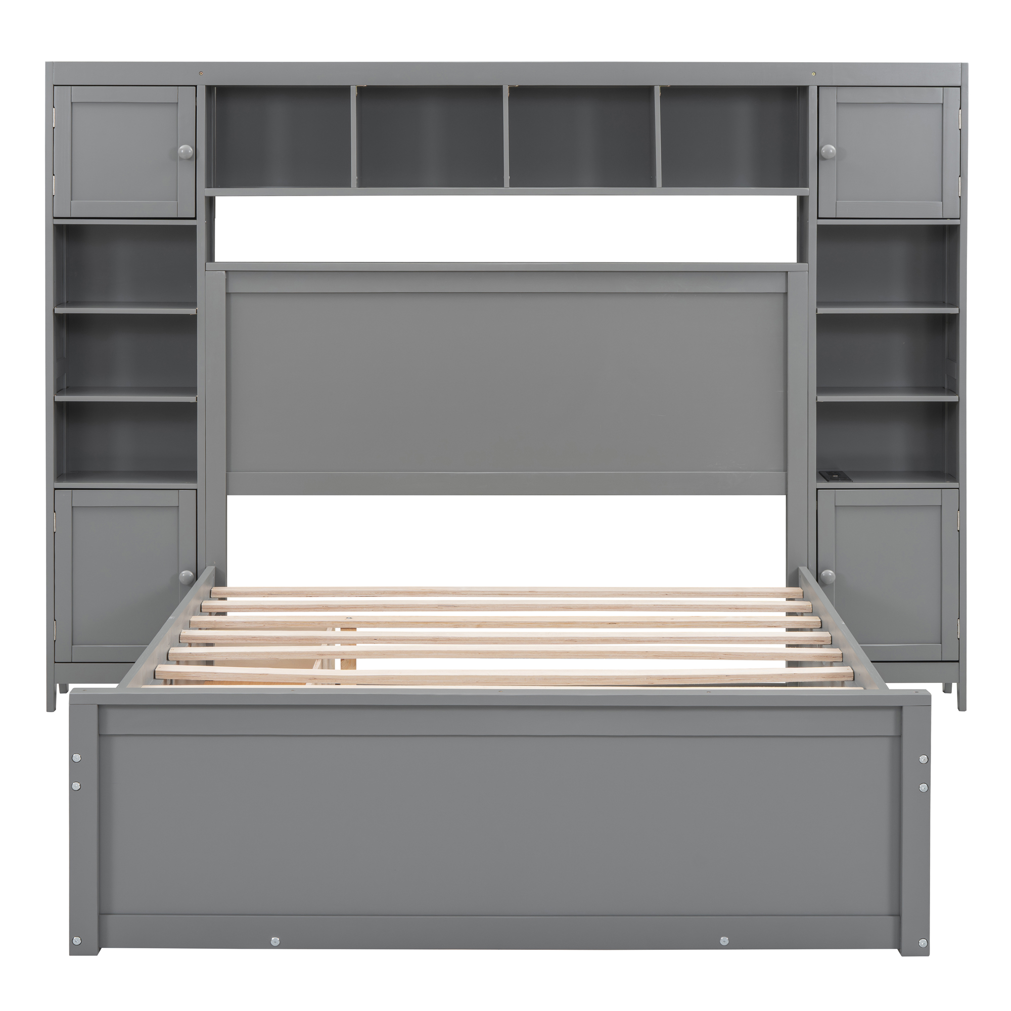 Full Size Wooden Bed With All-in-One Cabinet, Shelf and Sockets 11 Full Size Wooden Bed With All-in-One Cabinet, Shelf and Sockets