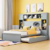 Full Size Wooden Bed With All-in-One Cabinet, Shelf and Sockets