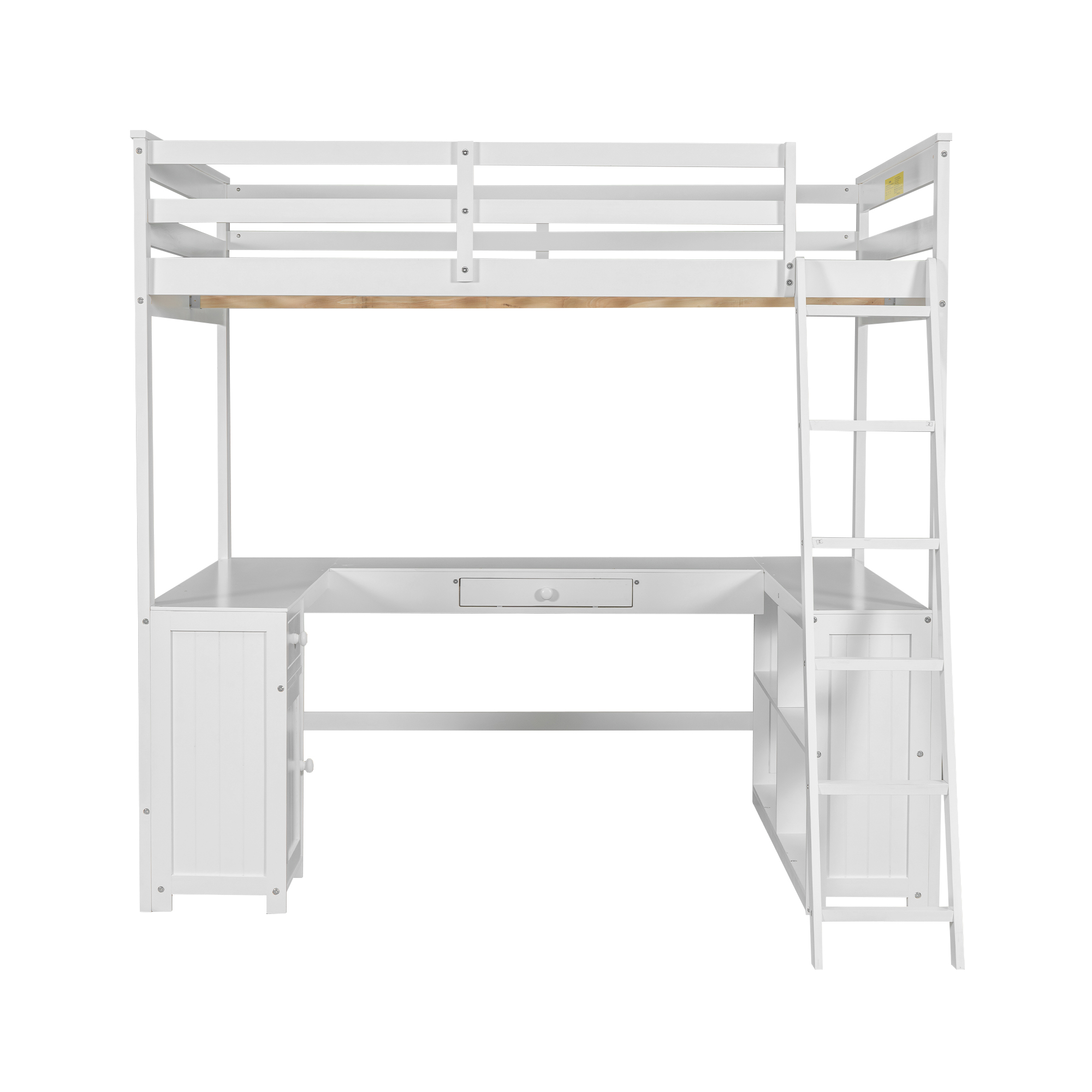 Full Size Loft Bed with U-shaped Desk, Drawers and Storage Shelves 14 Full Size Loft Bed with U-shaped Desk, Drawers and Storage Shelves