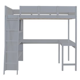 Full Size Loft Bed with Ladder, Desk and Shelf