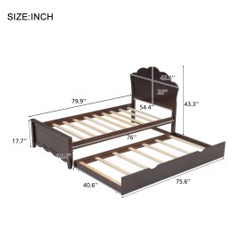 Twin Size Wood Platform Bed with Headboard and Twin Size Trundle