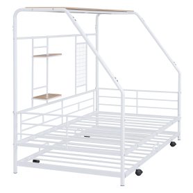 Full Size Metal House Bed With Trundle