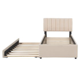 Teddy Fleece Twin Size Upholstered Platform Bed with Trundle