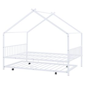 Full Size Metal House Bed With Twin Size Trundle