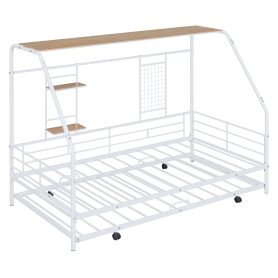 Full Size Metal House Bed With Trundle