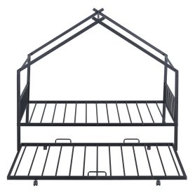 Twin Size Metal House Bed with Twin Size Trundle