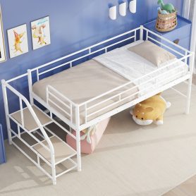 Mid Loft Bed With Storage Stairs, Twin Size