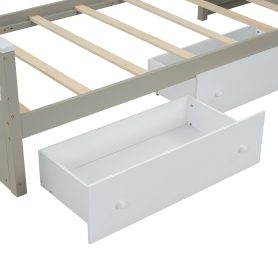 Space-Saving Twin Loft and Twin Platform Bed with 7 Drawers and Full Guardrails
