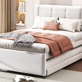 Full Size Upholstery Platform Bed With Trundle, Trundle Can Be Flat Or Erected 28 Full Size Upholstery Platform Bed With Trundle, Trundle Can Be Flat Or Erected