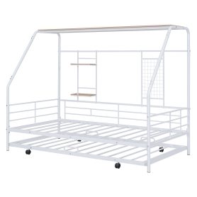 Full Size Metal House Bed With Trundle