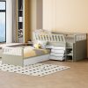Space-Saving Twin Loft and Twin Platform Bed with 7 Drawers and Full Guardrails