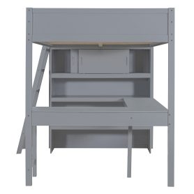 Full Size Loft Bed with Ladder, Desk and Shelf