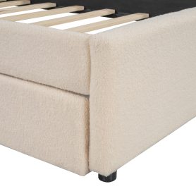 Teddy Fleece Twin Size Upholstered Platform Bed with Trundle