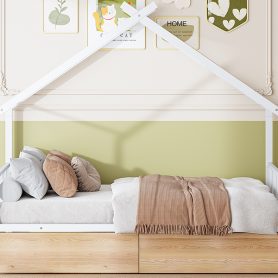 Twin Size Metal House Bed With Two Drawers