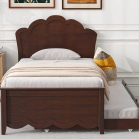 Twin Size Wood Platform Bed with Headboard and Twin Size Trundle
