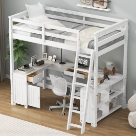 Full Size Loft Bed with U-shaped Desk, Drawers and Storage Shelves 24 Full Size Loft Bed with U-shaped Desk, Drawers and Storage Shelves