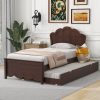 Twin Size Wood Platform Bed with Headboard and Twin Size Trundle