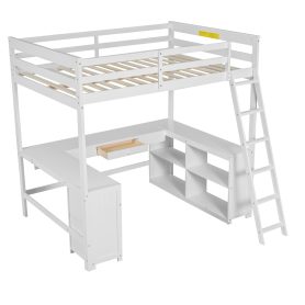 Full Size Loft Bed with U-shaped Desk, Drawers and Storage Shelves 40 Full Size Loft Bed with U-shaped Desk, Drawers and Storage Shelves