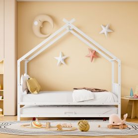 Full Size Metal House Bed With Twin Size Trundle