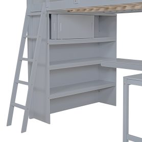 Full Size Loft Bed with Ladder, Desk and Shelf