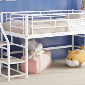 Mid Loft Bed With Storage Stairs, Twin Size