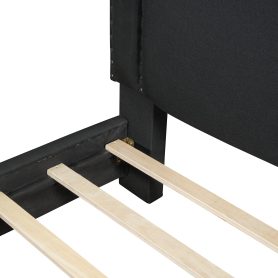 Queen Size Upholstered Bed With Wooden Slats Support