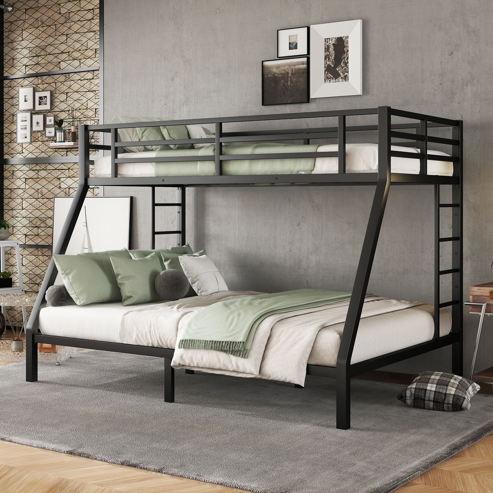 Metal Twin XL over Queen Bunk Bed for Teens and Adults, Space-Saving/Noise Reduced/No Box Spring Needed
