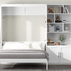 Full Size Murphy Bed with Multiple Storage Shelves and A Cabinet 32 Full Size Murphy Bed with Multiple Storage Shelves and A Cabinet