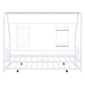 Full Size Metal House Bed With Trundle