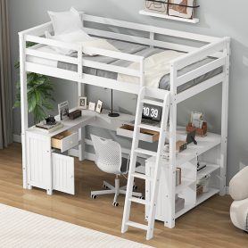 Full Size Loft Bed with U-shaped Desk, Drawers and Storage Shelves 31 Full Size Loft Bed with U-shaped Desk, Drawers and Storage Shelves