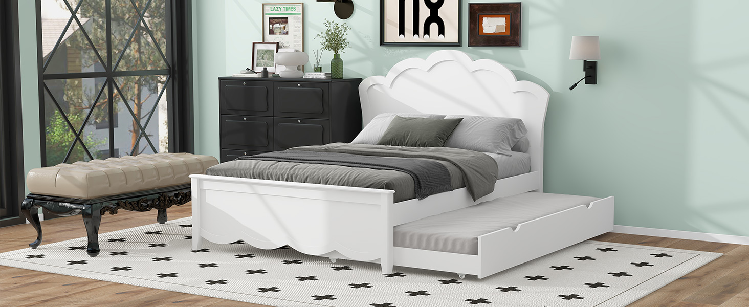Full Size Wood Platform Bed with Headboard and Twin Size Trundle 10 Full Size Wood Platform Bed with Headboard and Twin Size Trundle