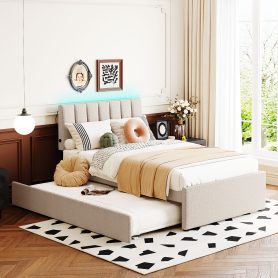 Teddy Fleece Twin Size Upholstered Platform Bed with Trundle