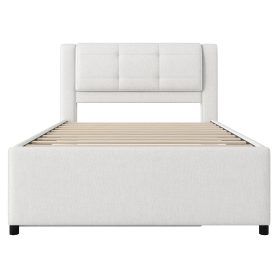 Full Size Upholstery Platform Bed With Trundle, Trundle Can Be Flat Or Erected 36 Full Size Upholstery Platform Bed With Trundle, Trundle Can Be Flat Or Erected