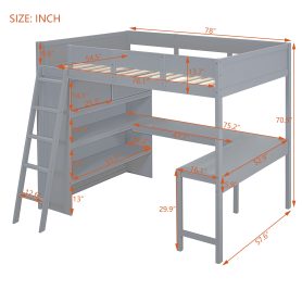 Full Size Loft Bed with Ladder, Desk and Shelf