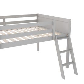 Full Size Wood Low Loft Bed With Ladder, Ladder Can Be Placed On The Left Or Right