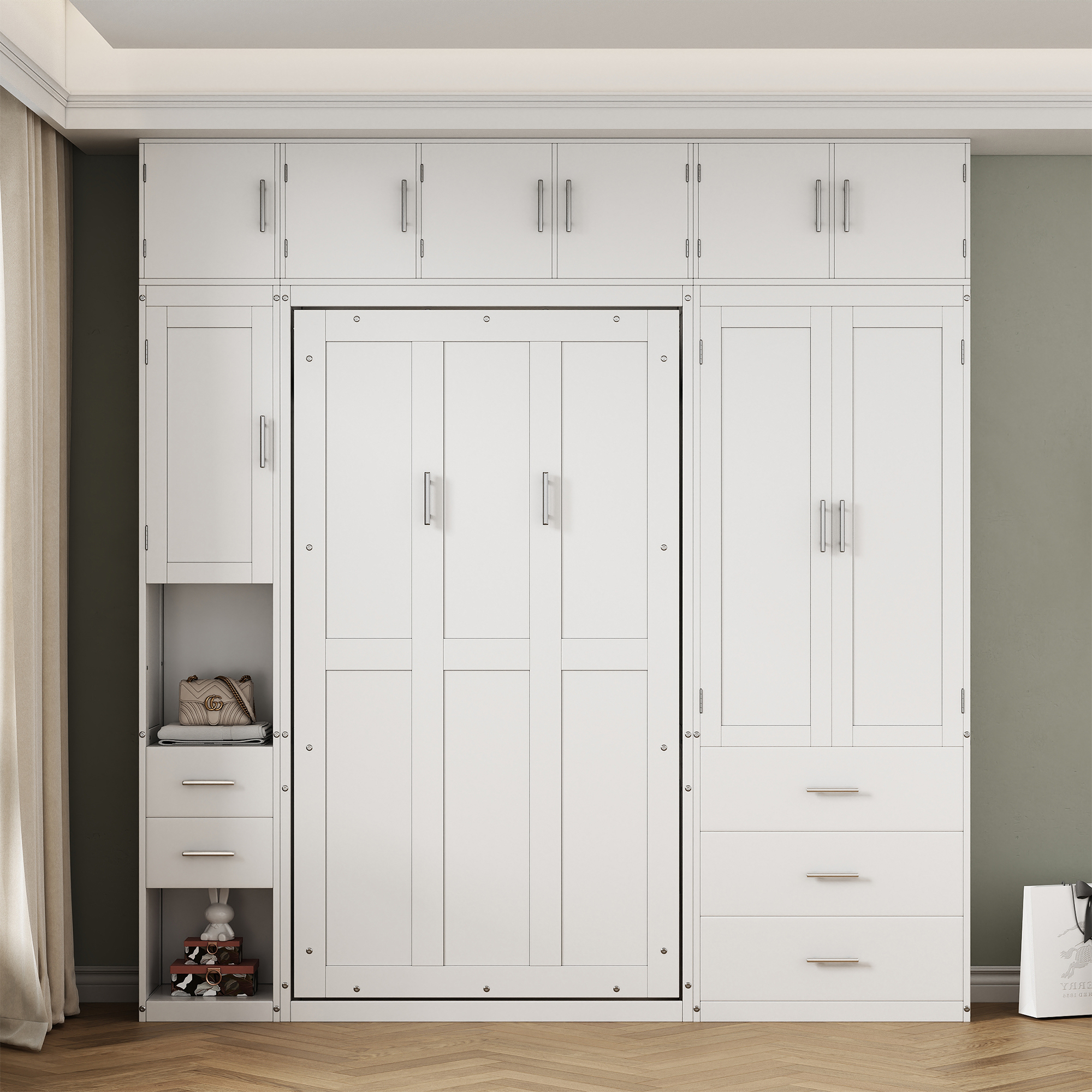 Twin Size Murphy Bed with Lockers and Wardrobes 4 Twin Size Murphy Bed with Lockers and Wardrobes