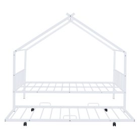 Full Size Metal House Bed With Twin Size Trundle