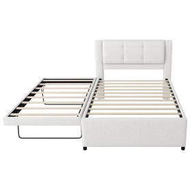 Full Size Upholstery Platform Bed With Trundle, Trundle Can Be Flat Or Erected 30 Full Size Upholstery Platform Bed With Trundle, Trundle Can Be Flat Or Erected