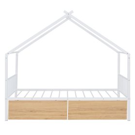 Twin Size Metal House Bed With Two Drawers