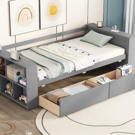 Twin Size Daybed With Shelves And Drawers