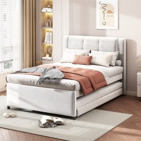 Full Size Upholstery Platform Bed With Trundle, Trundle Can Be Flat Or Erected 25 Full Size Upholstery Platform Bed With Trundle, Trundle Can Be Flat Or Erected