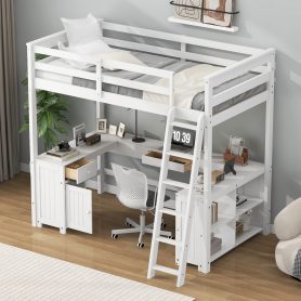 Full Size Loft Bed with U-shaped Desk, Drawers and Storage Shelves 28 Full Size Loft Bed with U-shaped Desk, Drawers and Storage Shelves