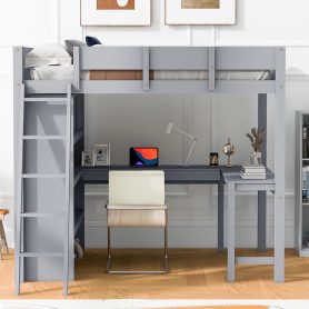 Full Size Loft Bed with Ladder, Desk and Shelf
