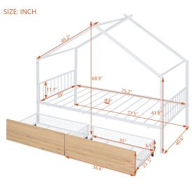Twin Size Metal House Bed With Two Drawers
