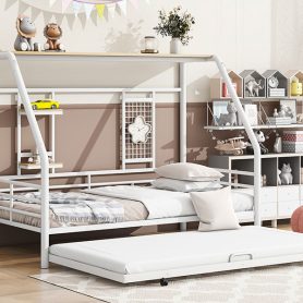 Full Size Metal House Bed With Trundle