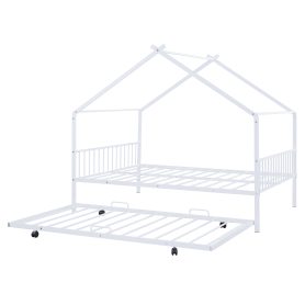 Full Size Metal House Bed With Twin Size Trundle